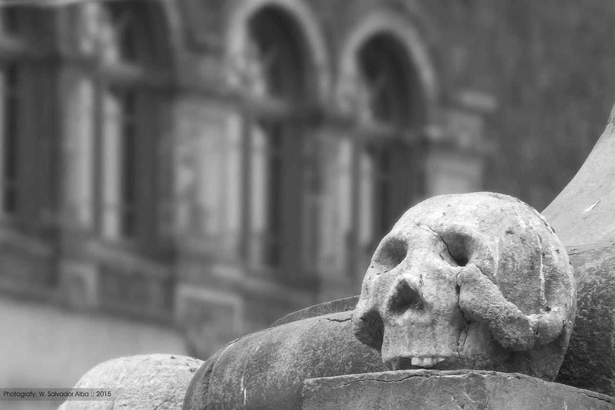Fotografía digital 'Craneo de piedra en la catedral de la CDMX'