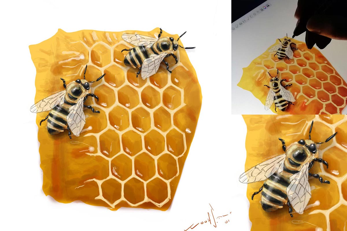 Ilustración digital: Abejita dame la miel : WoolfArts 2022