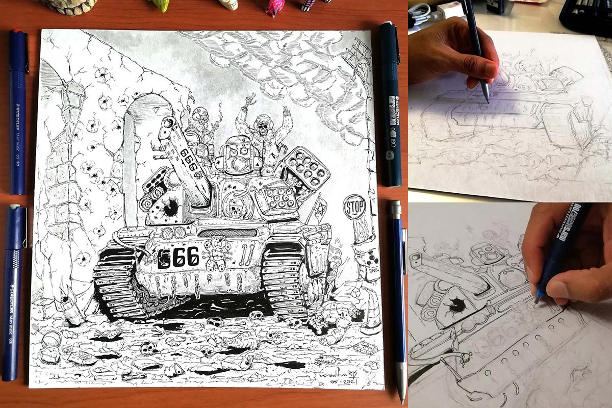 Ilustración tradicional en tinta: Evil Army : WoolfArts 2021